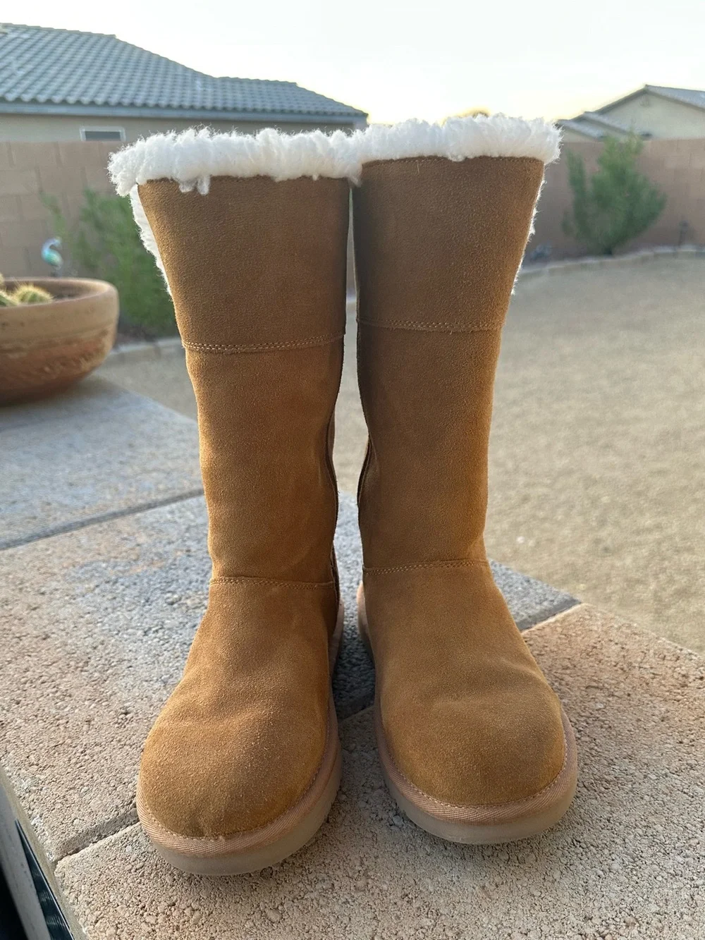 Koolaburra by UGG Aribel Tall boots in chestnut suede with a plush faux-fur